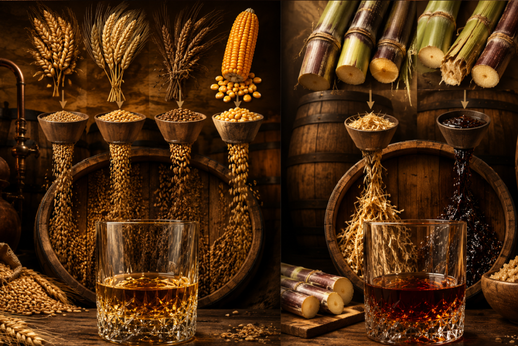 Premium whisky vs rum side-by-side comparison