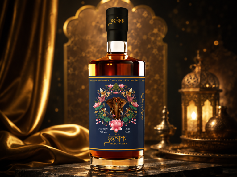Indralok Indian Whisky bottle showcasing premium quality and rich character